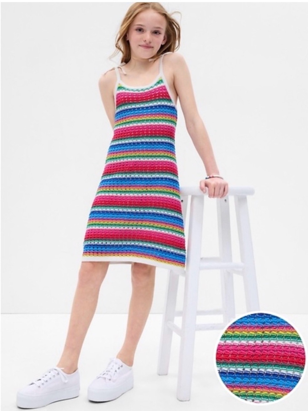 GAP Multicolor Striped Crochet Tank Dress
